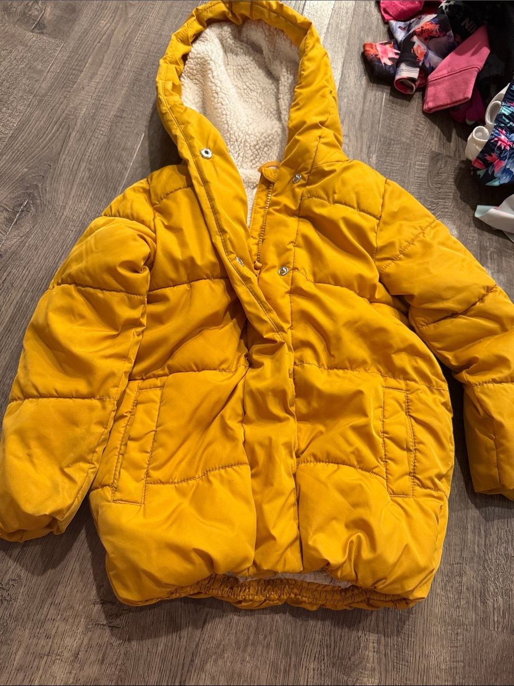 Old Navy Girls' Hooded Puffer Jacket in Mustard